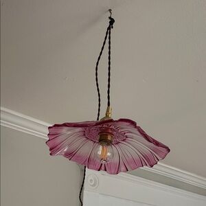 Pink Floral Glass Plug-In Pendant Light